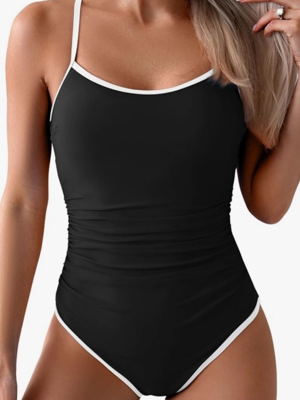NWOT Amazon Swim Black One-Piece Swimsuit with White Trim